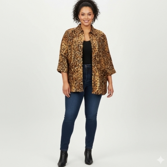 Leopard Print Button-Up Shirt burnout size 2X - Picture 1 of 6